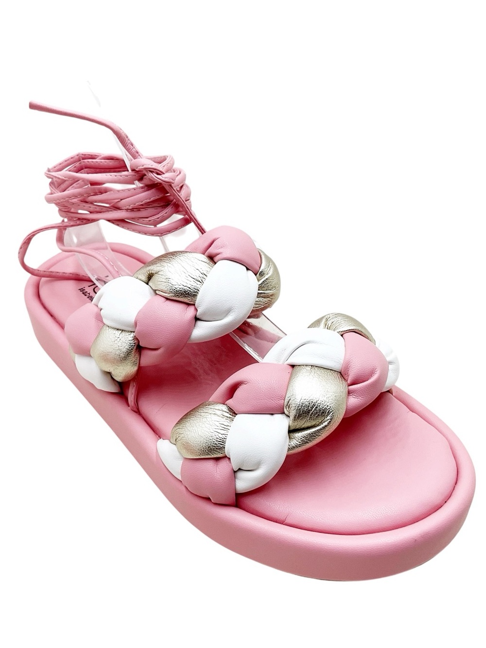 🆕{Islo Isabella Lorusso} Pink Leather Braided Lace-Up Sandals